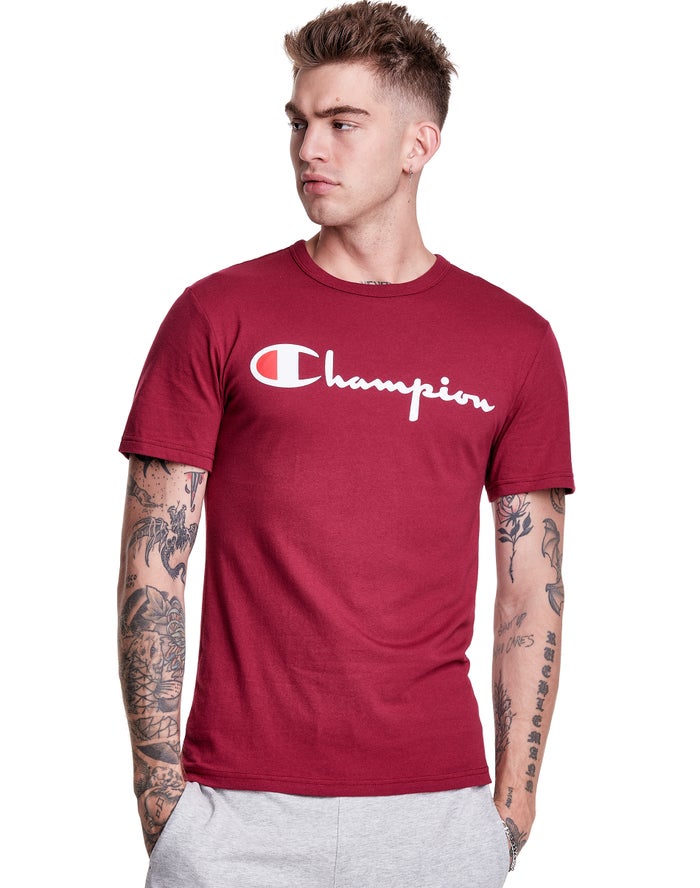 Champion Lightweight Script Logo T-Shirt Heren - DonkerRood - Belgie 7623QVKWJ